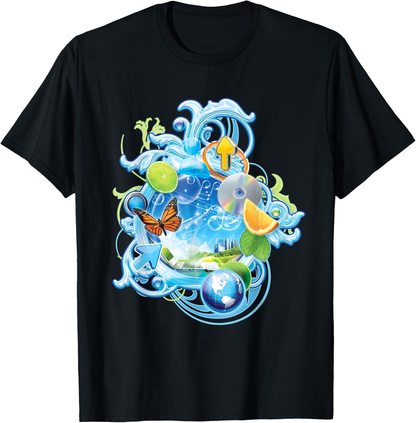 Frutiger Aero Metro Maximalist 2000s Nostalgia T-Shirt - T-Shirt | Black