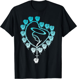 The Holy Rosary Virgin Mary Catholics. Heart Roses T-Shirt - T-Shirt | Black