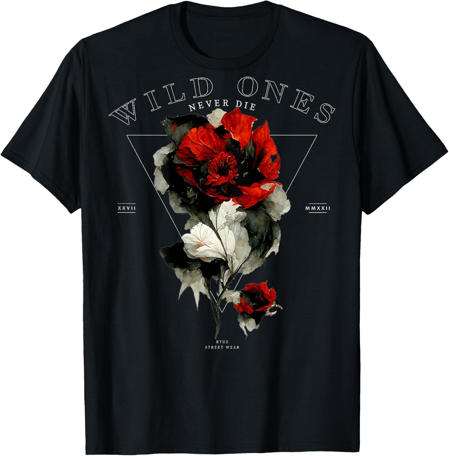 Backprint Streetwear Mode Fashion Damen Herren Retro Rose T-Shirt - T-Shirt | Black