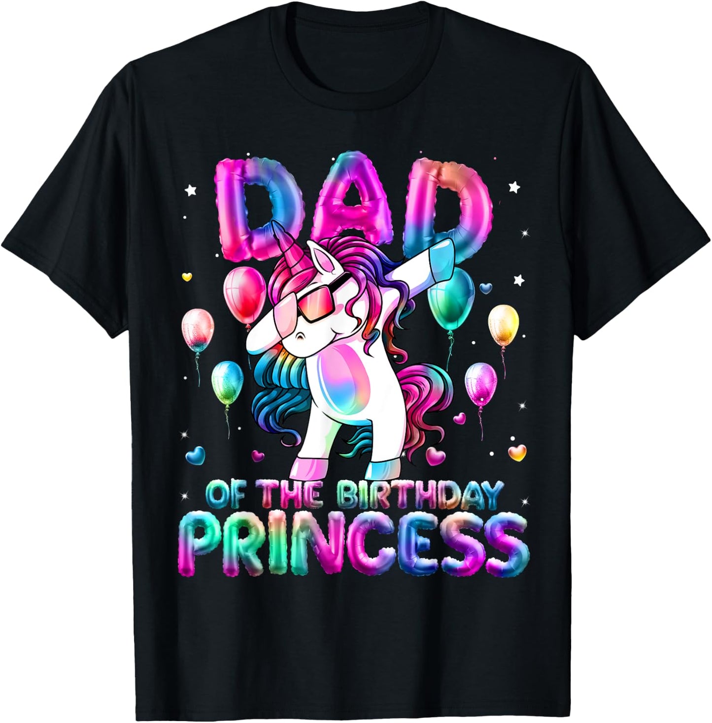 Dad of the Birthday Princess Girl Dabbing Unicorn Daddy T-Shirt - T-Shirt | Black