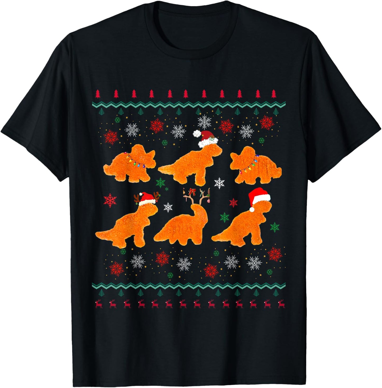 Dinosaur Chicken Nuggets Ugly Christmas Sweater styleFunny T-Shirt - T-Shirt | Black