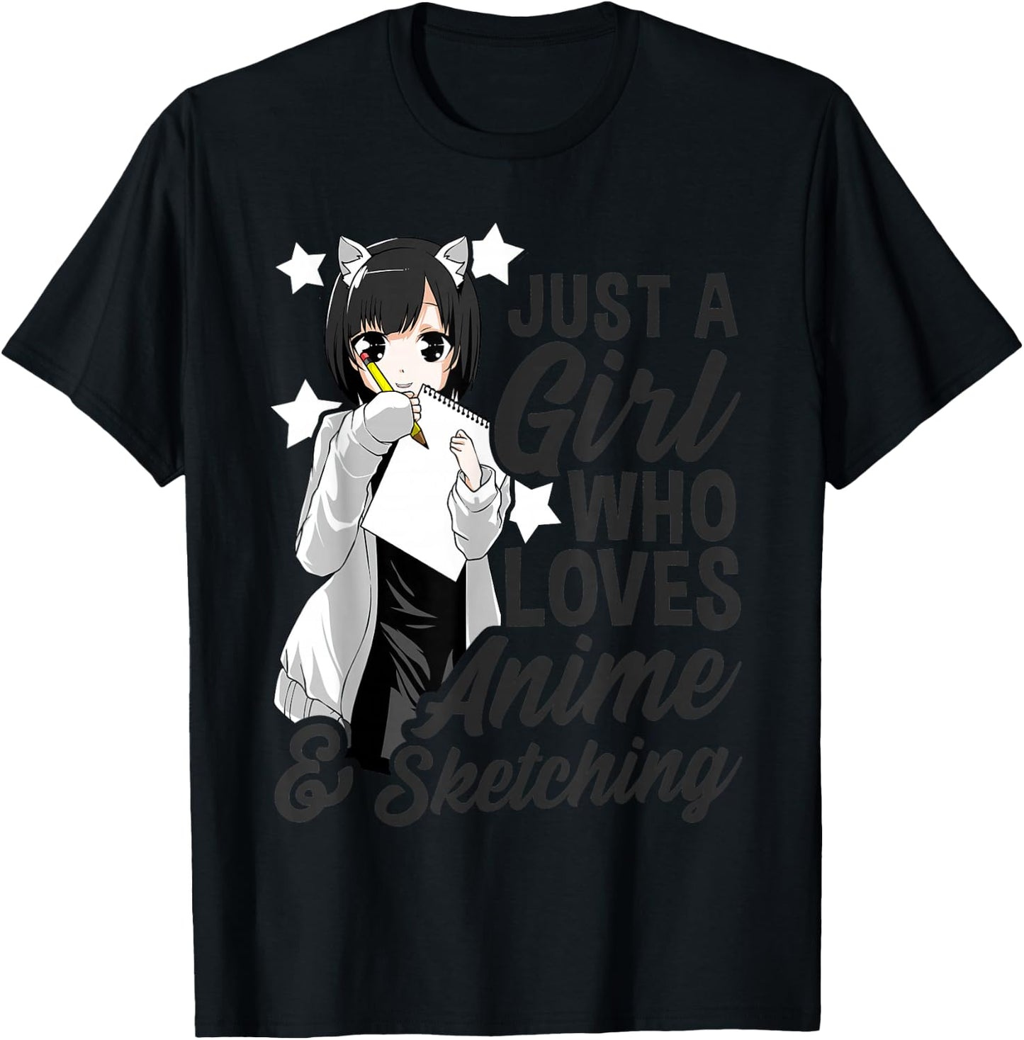 Just a Girl Who Loves Anime and Sketching Drawing T-Shirt - T-Shirt | Black