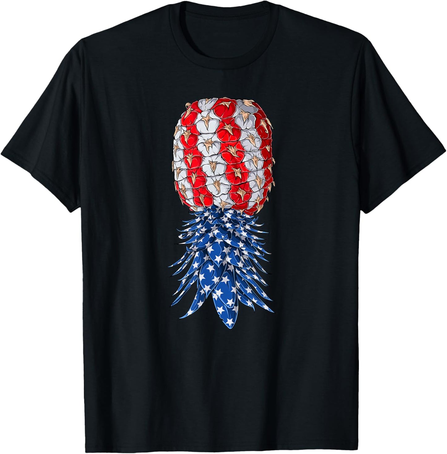 July Patriotic Red White Blue Upside Down Pineapple Swinger T-Shirt - T-Shirt | Black