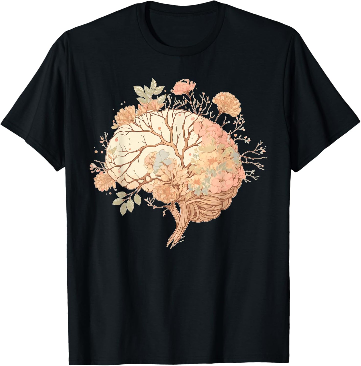 Spring Flower Neurologist Floral Brain Neuroscience T-Shirt - T-Shirt | Black