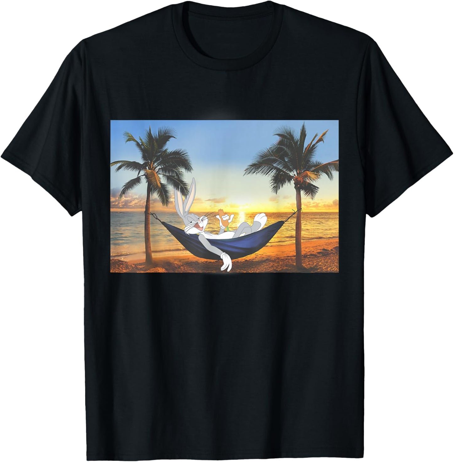 Looney Tunes Bugs Bunny Sunset Hammock Portrait T-Shirt - T-Shirt | Black