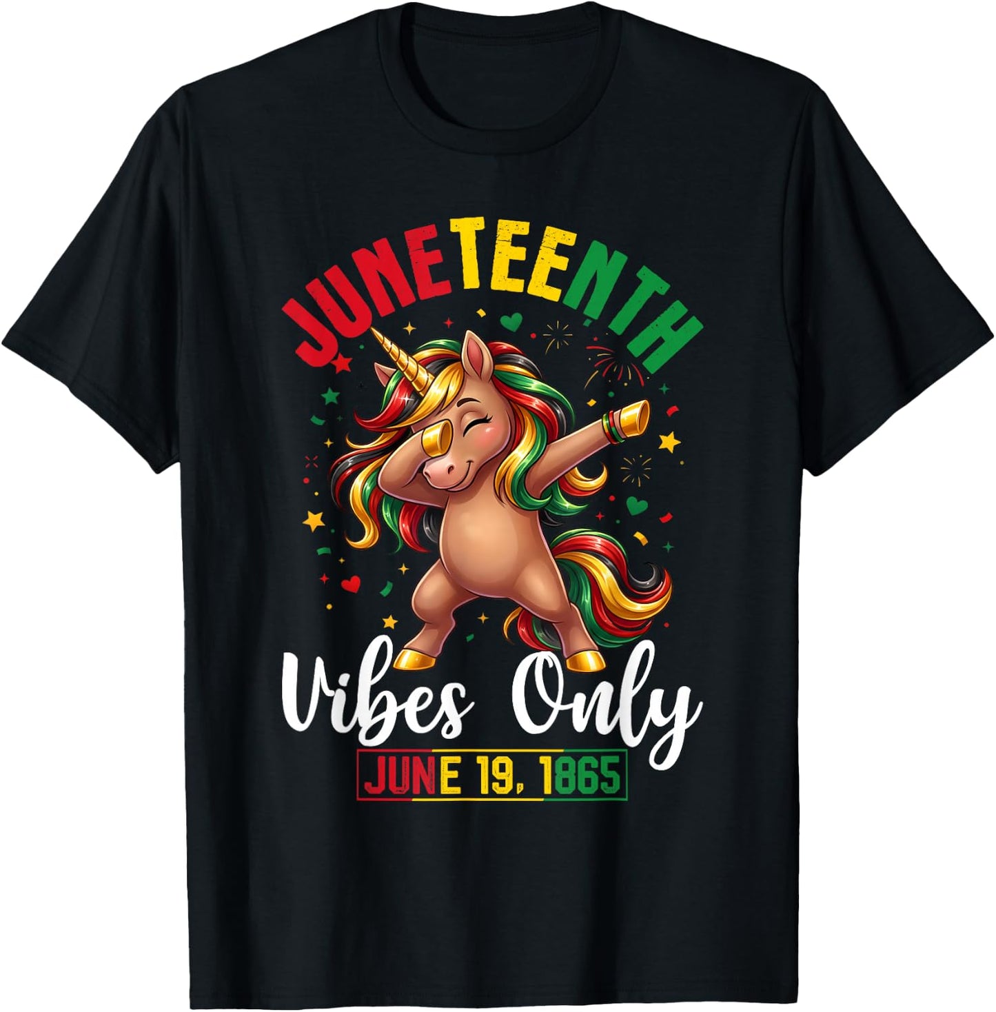 Juneteenth June 19 1865 Cute Unicorn Dabbing Girls Kids T-Shirt - T-Shirt | Black