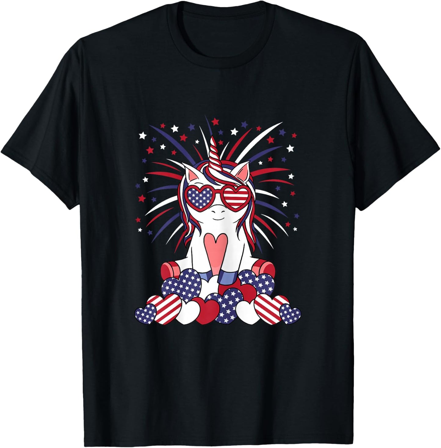 Patriotic Unicorn 4th Of July USA American Flag Girls Kids T-Shirt - T-Shirt | Black
