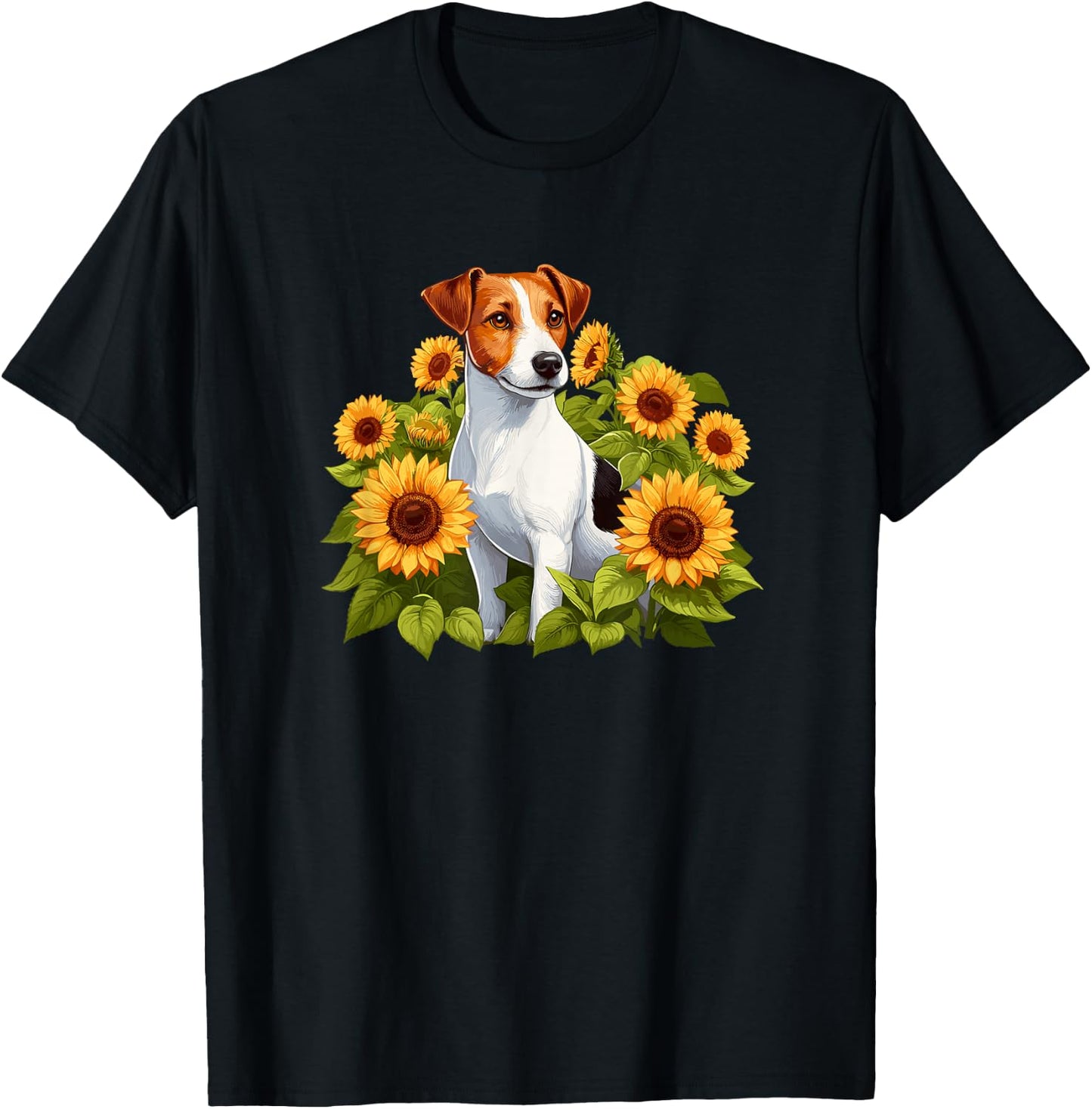 & Girls Lover Mom Sunflowers Jack Russell Terrier T-Shirt - T-Shirt | Black