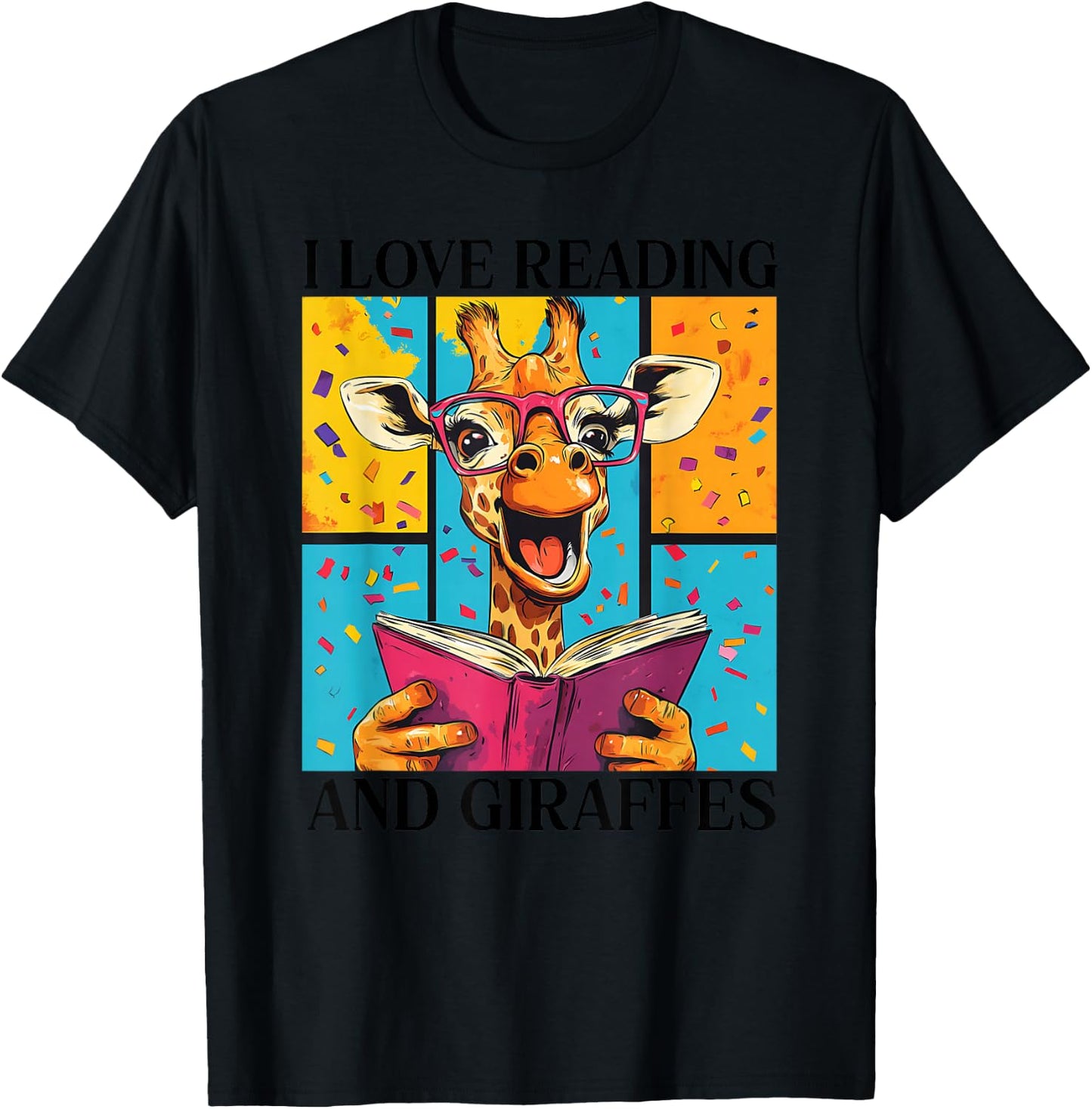 Love Reading And Giraffes Cute Giraffe Reading Book Lovers T-Shirt - T-Shirt | Black