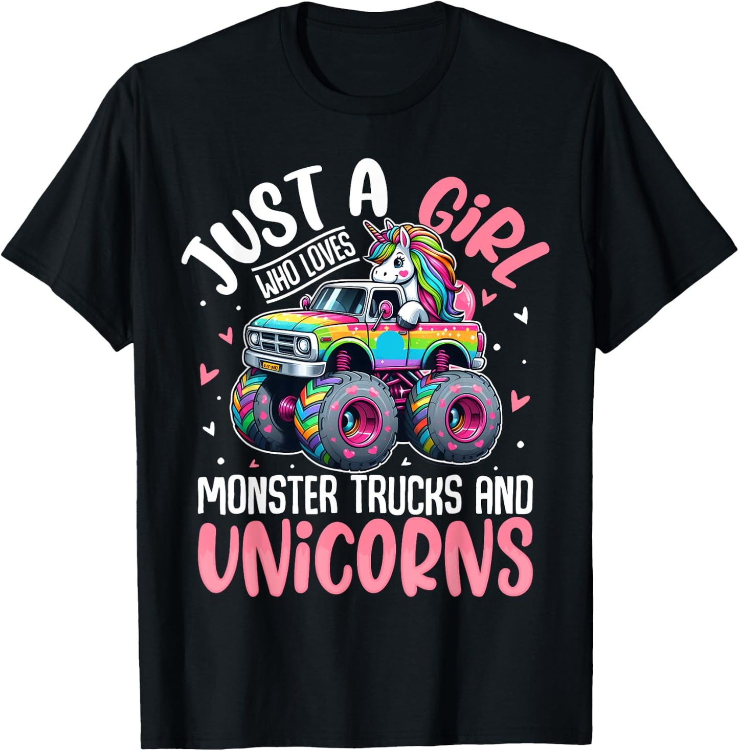 Just a Girl Who Loves Monster Trucks And Unicorns Toddler T-Shirt - T-Shirt | Black