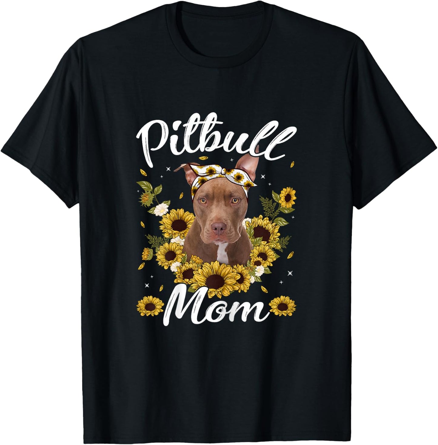 Cute Pitbull Mom Sunflower Dog Mom Mother's Day T-Shirt - T-Shirt | Black