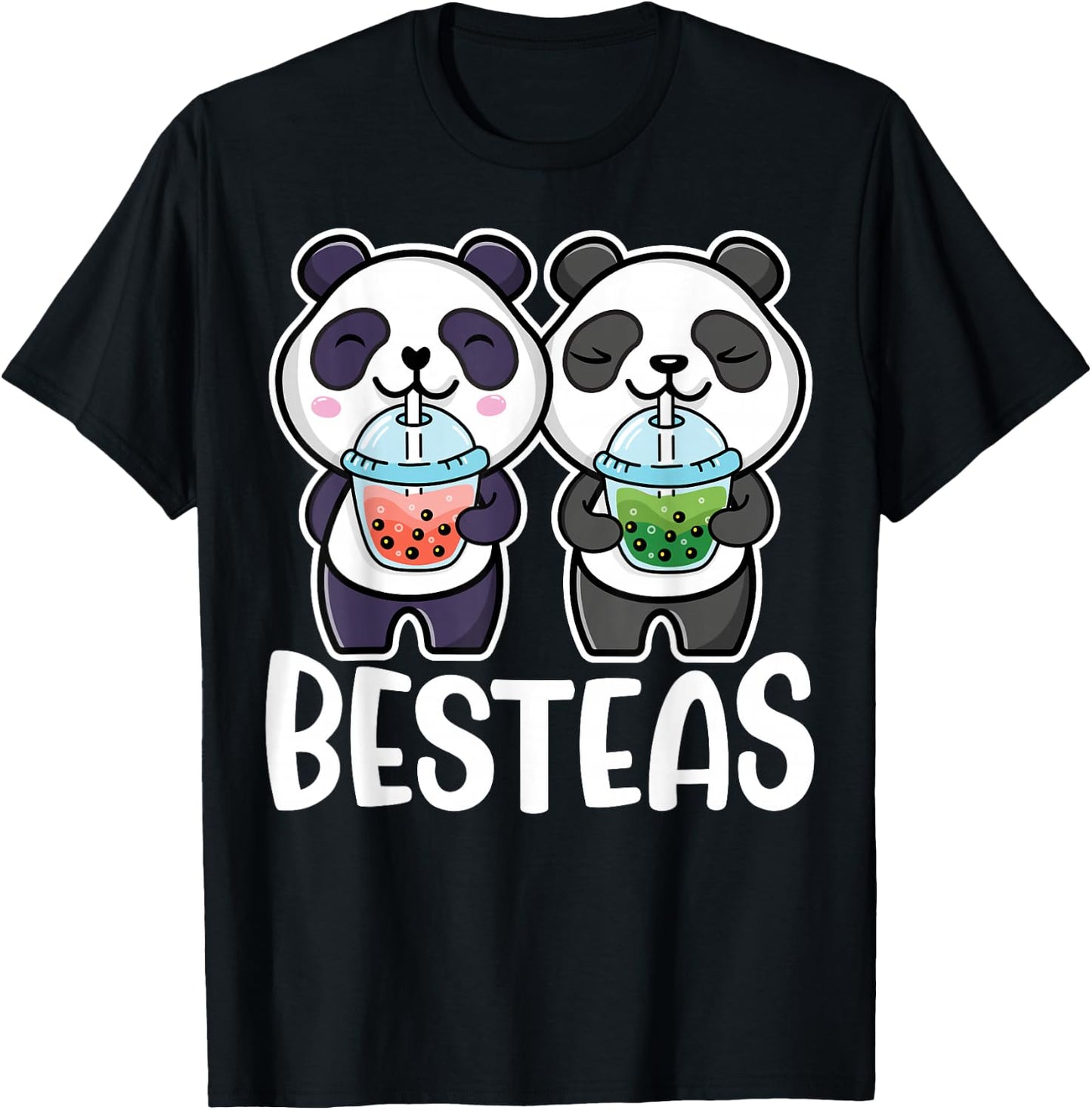 Besties Bubble Tea Cute Boba Best Friends Panda Girls T-Shirt - T-Shirt | Black