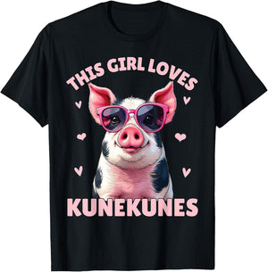 KuneKune Pig, This Girl Loves KuneKunes, Kunekune Pig T-Shirt - T-Shirt | Black
