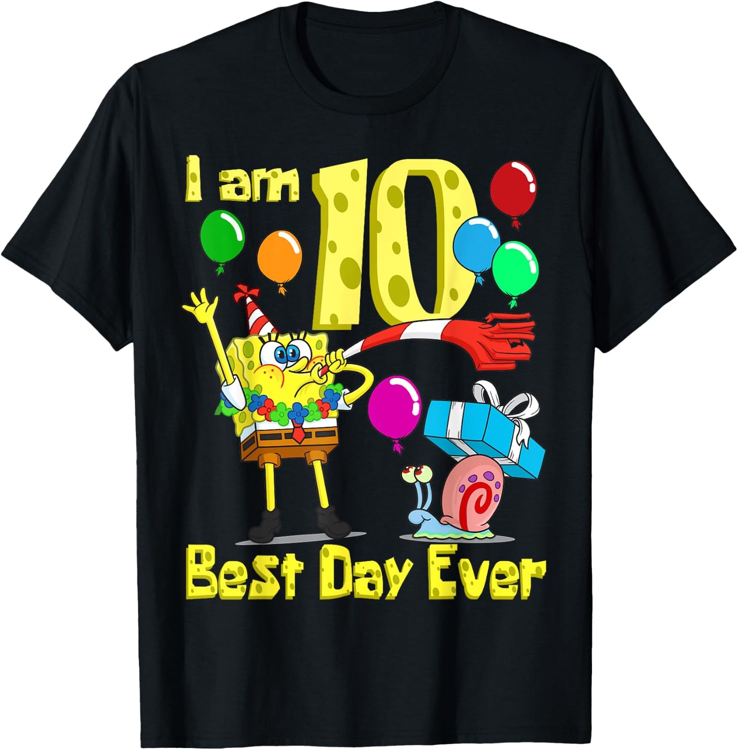 Mademark x SpongeBob SquarePants - SpongeBob I am 10 Years Old Birthday Party T-Shirt - T-Shirt | Black