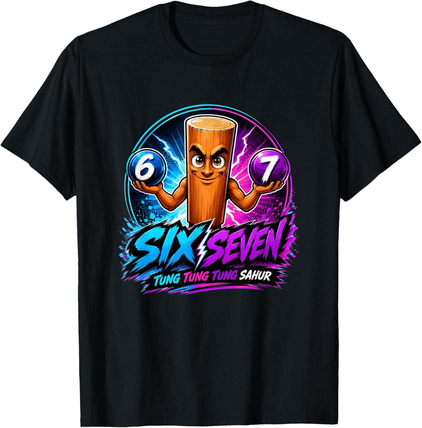Six Seven Funny 67 Italian Brainrot 6-7 Tung Tung Tung Sahur T-Shirt - T-Shirt | Black