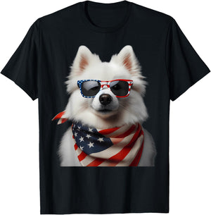 American Eskimo Dog 4th Of July American Independence Day T-Shirt - T-Shirt | Black