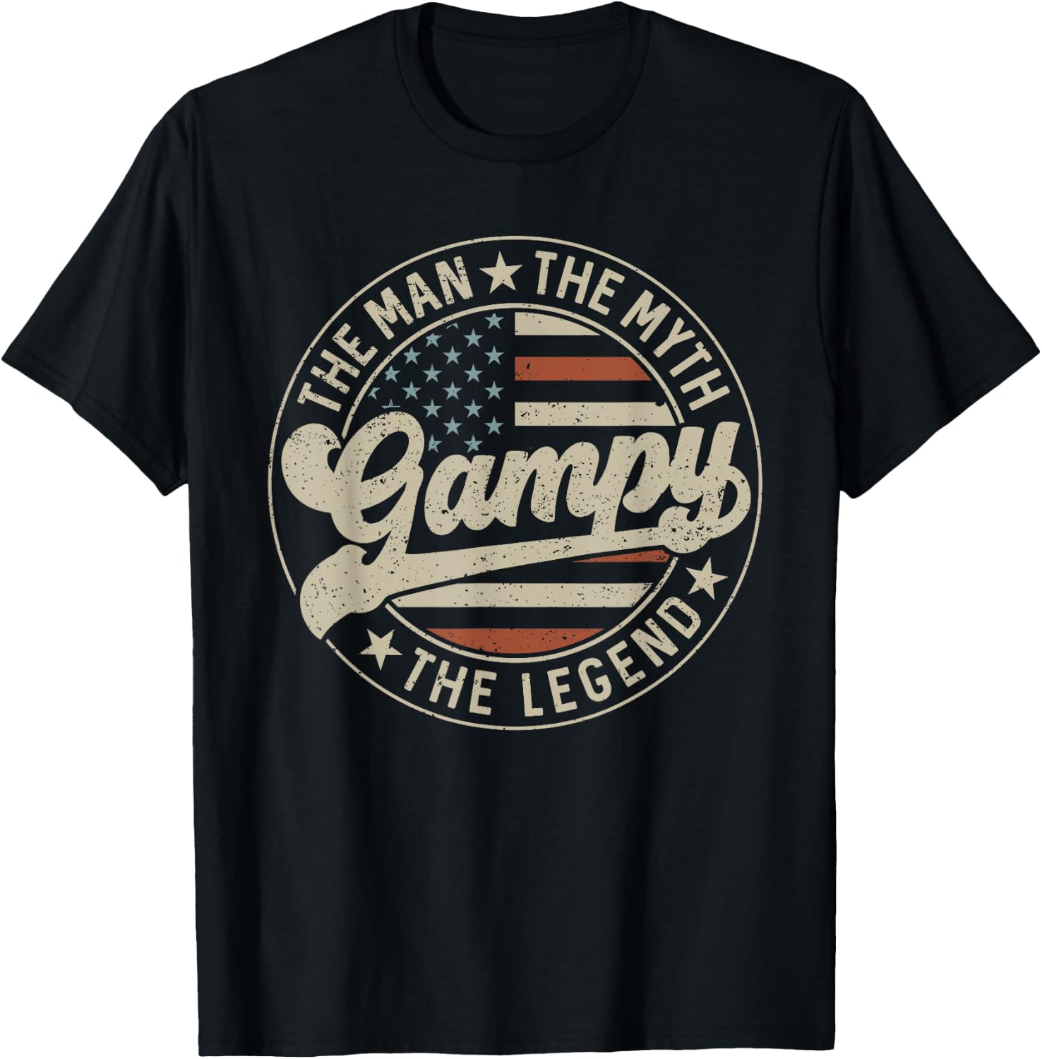 Gampy The Man The Myth The Legend Us Flag Father's Day T-Shirt - T-Shirt | Black