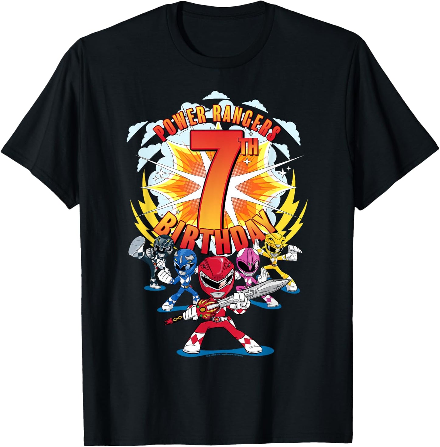 Power Rangers Awesome 7th Birthday Mini Action Shot T-Shirt - T-Shirt | Black