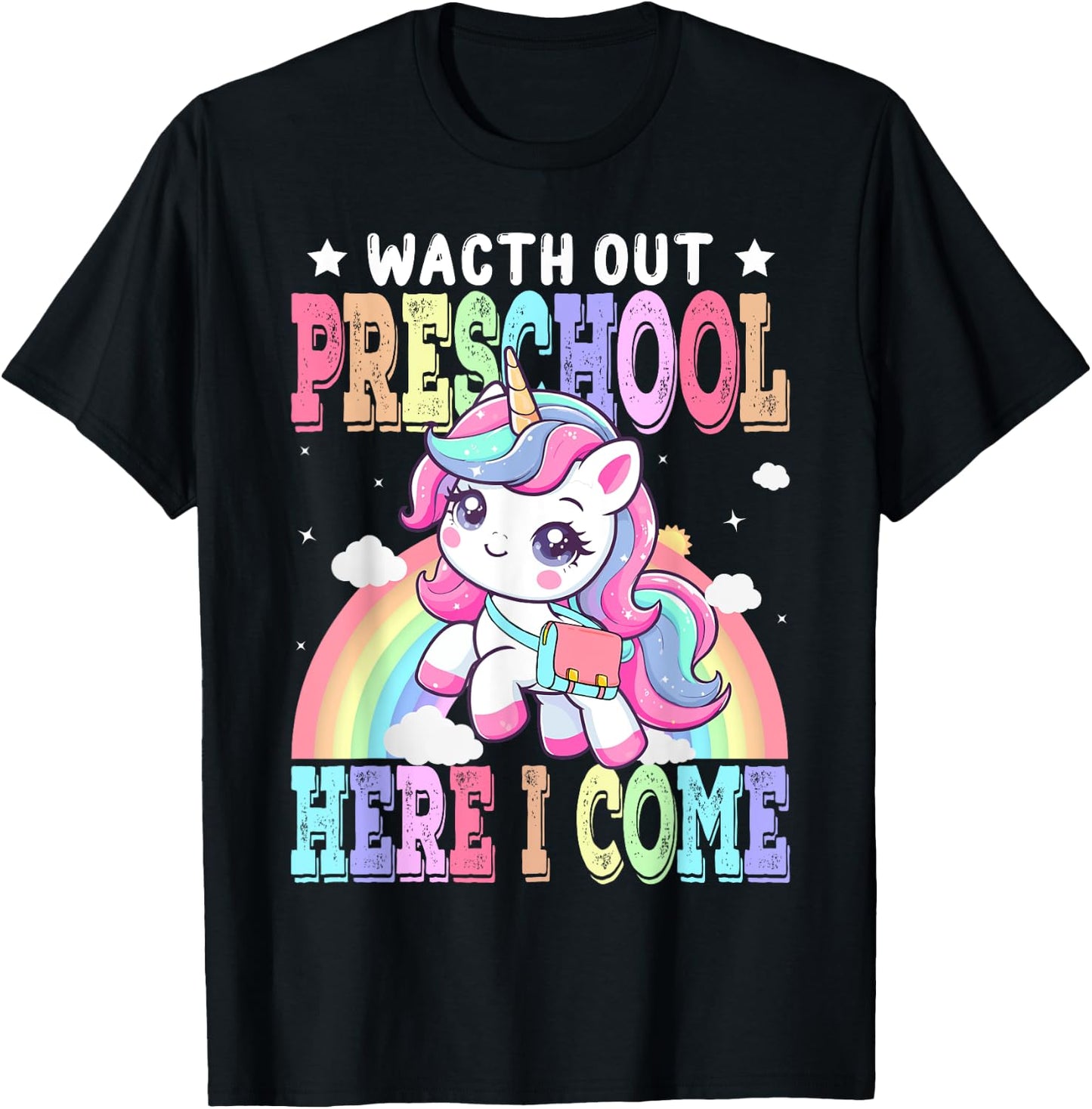 Watch Out Preschool Here I Come Unicorn Back To School T-Shirt - T-Shirt | Black