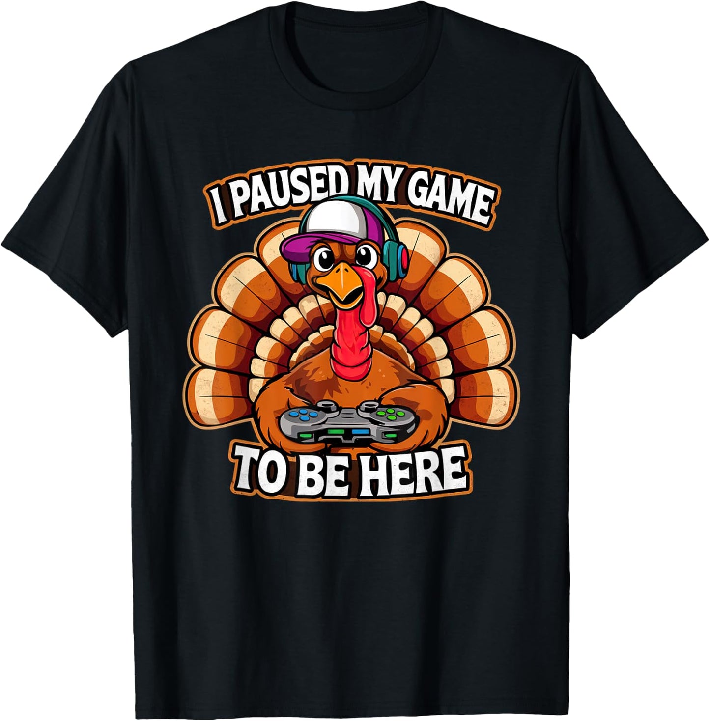 Thanksgiving Turkey For Kids Boys I Paused my Game Funny T-Shirt - T-Shirt | Black