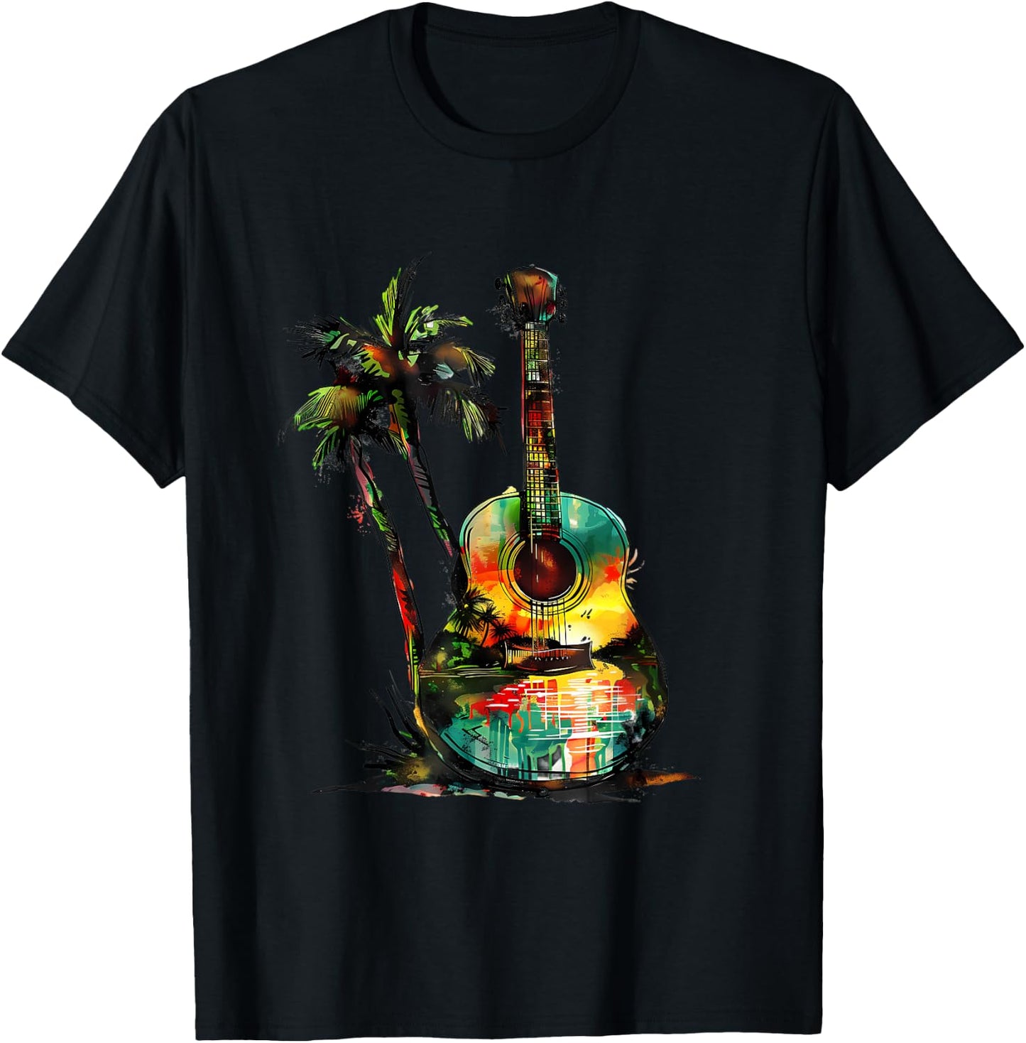Rasta Reggae Guitar Rastafari Roots Jamaican Music T-Shirt - T-Shirt | Black