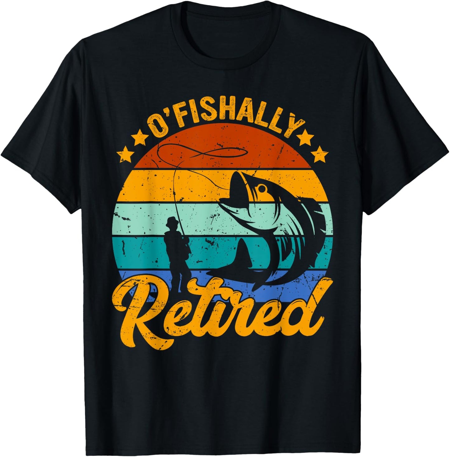 Ofishally Retired Fishing Retro Retirement Dad Gift T-Shirt - T-Shirt | Black
