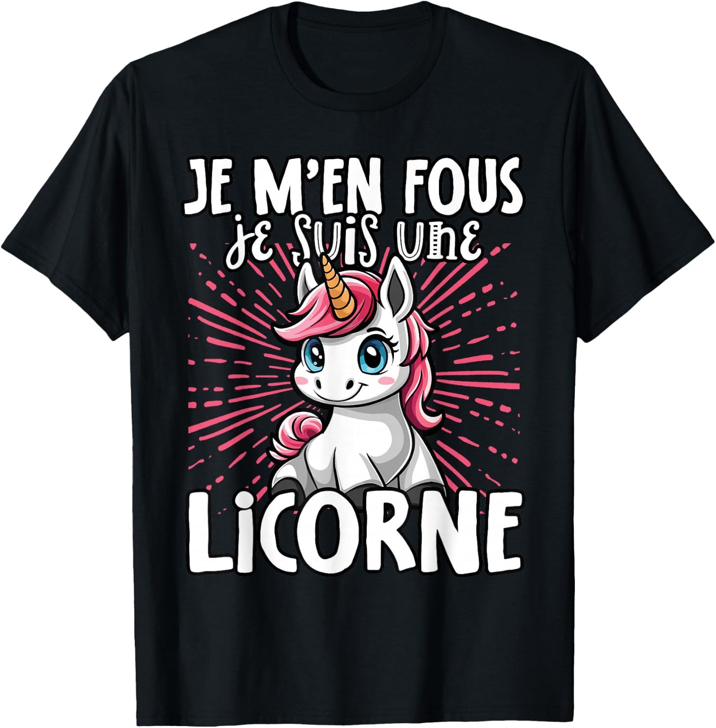 Je M'en Fous Je Suis Une Unicorn Soft , Black, S T-Shirt - T-Shirt | Black