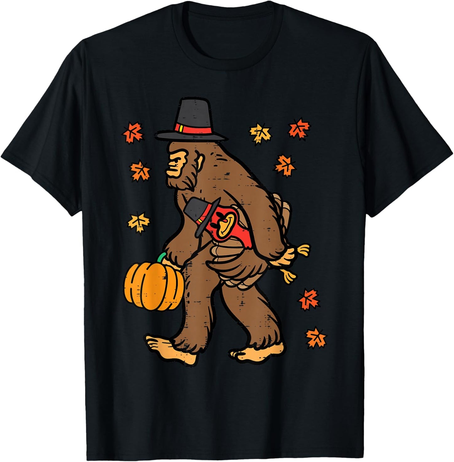 Thanksgiving Bigfoot Sasquatch Fall Autumn Men Women Kids T-Shirt - T-Shirt | Black