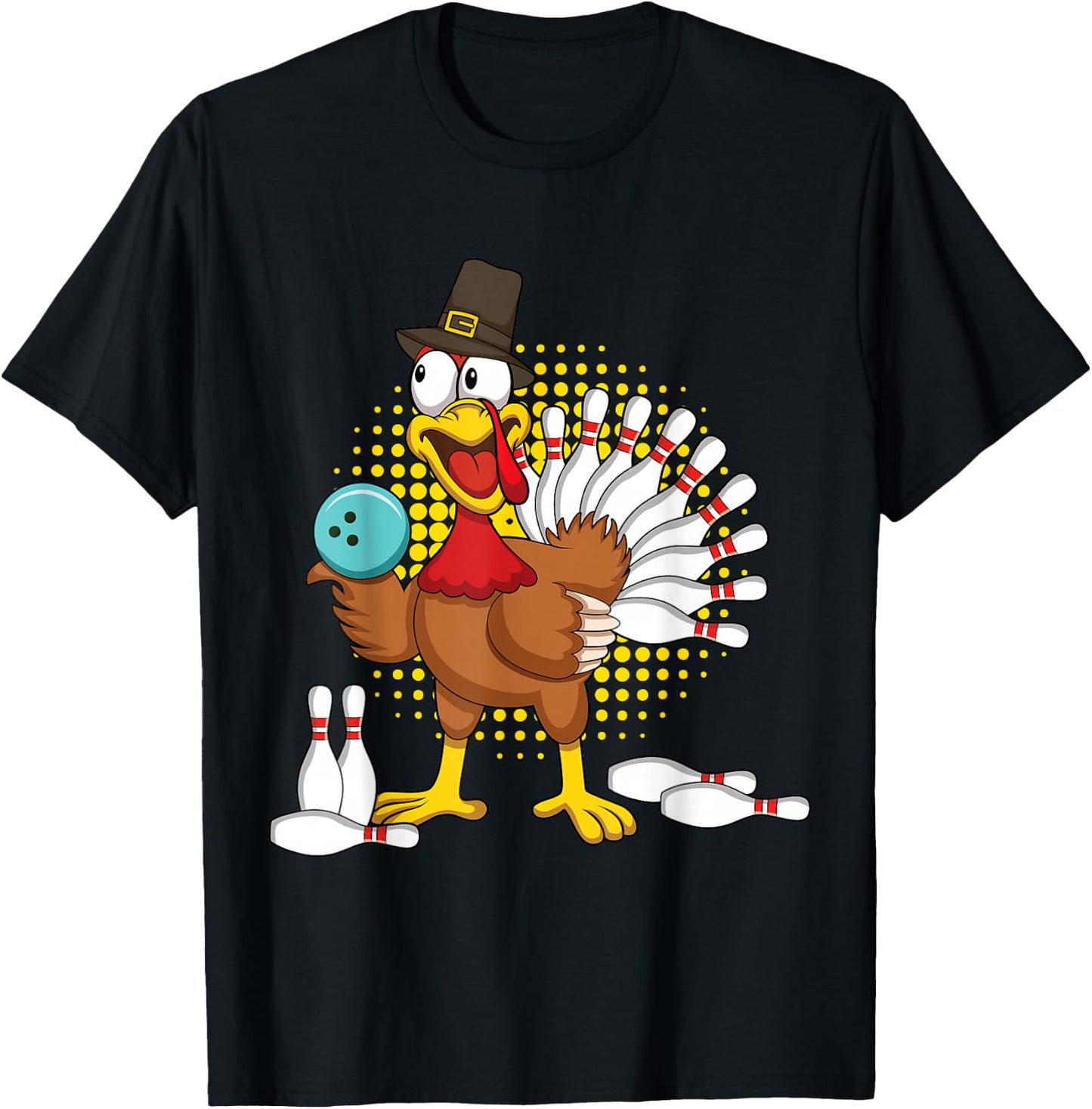 Autumn Turkey Funny Thanksgiving Turkey Bowling T-Shirt - T-Shirt | Black