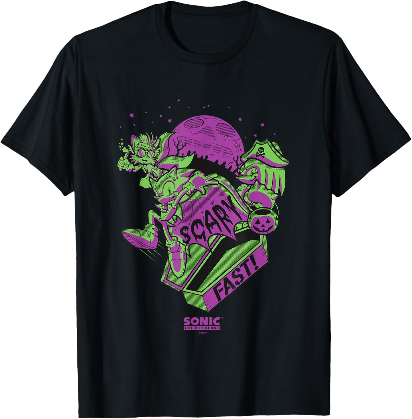 Sonic The Hedgehog Halloween Scary Fast Retro Neon Logo T-Shirt - T-Shirt | Black