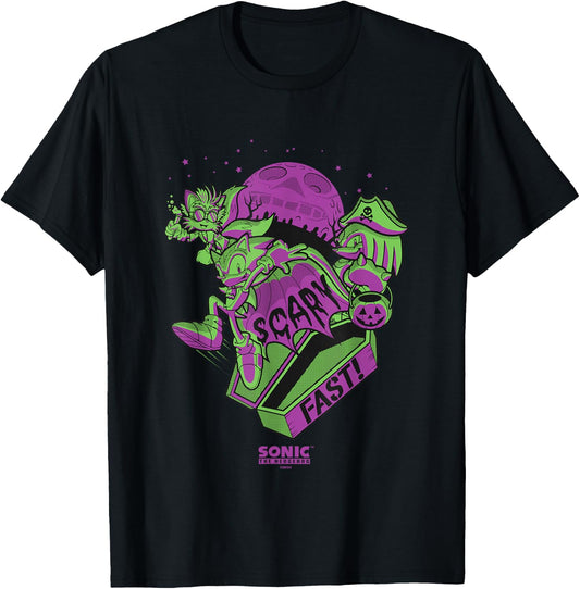 Sonic The Hedgehog Halloween Scary Fast Retro Neon Logo T-Shirt - T-Shirt | Black