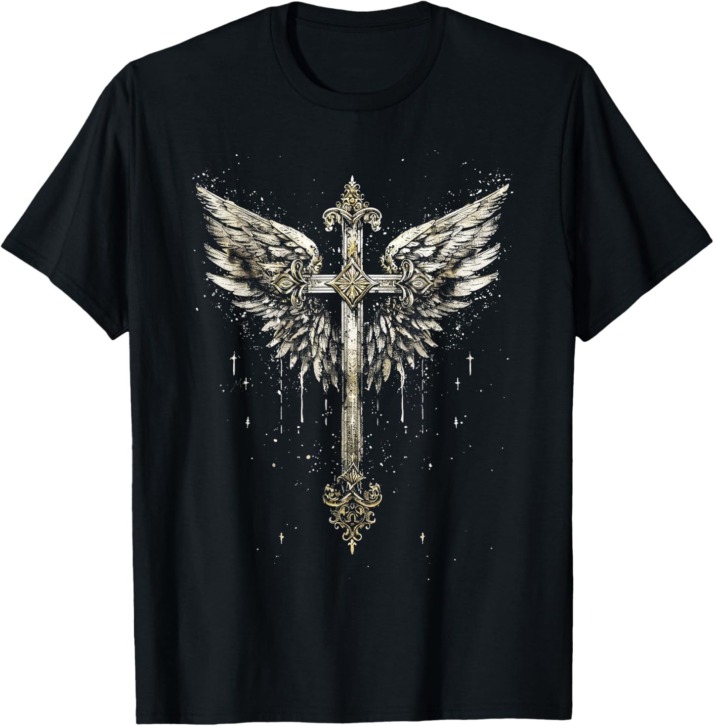 Jesus Cross Christian Angelic Wings Angel wings T-Shirt - T-Shirt | Black