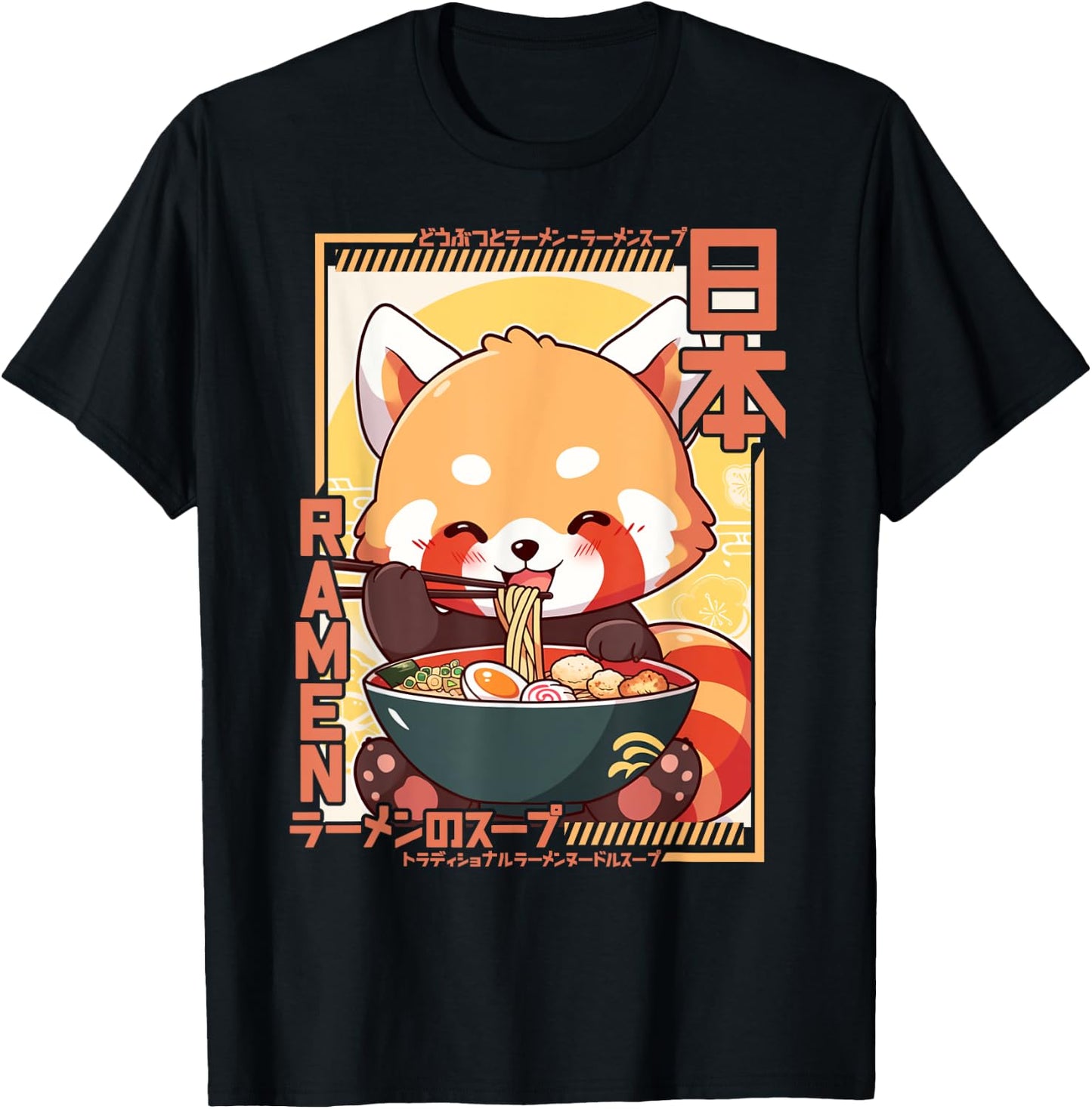 Roter Panda liebt Ramen Kawaii Neko Red Panda Ramen T-Shirt - T-Shirt | Black