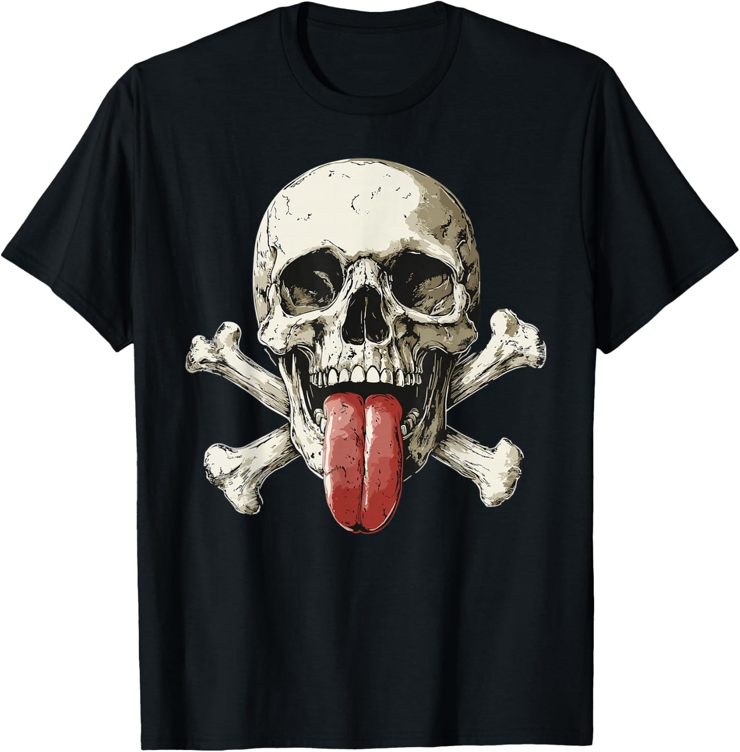 Modern Skull, Tongue Out Pirate Skull , Black, S T-Shirt - T-Shirt | Black