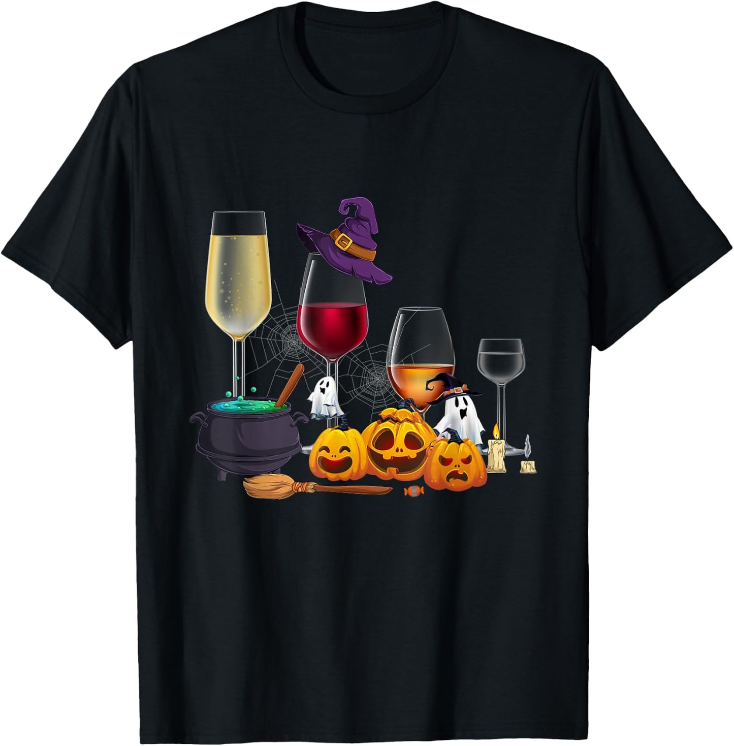 Funny Wine Glass Of Witchcraft Witch Happy Halloween Costume T-Shirt - T-Shirt | Black
