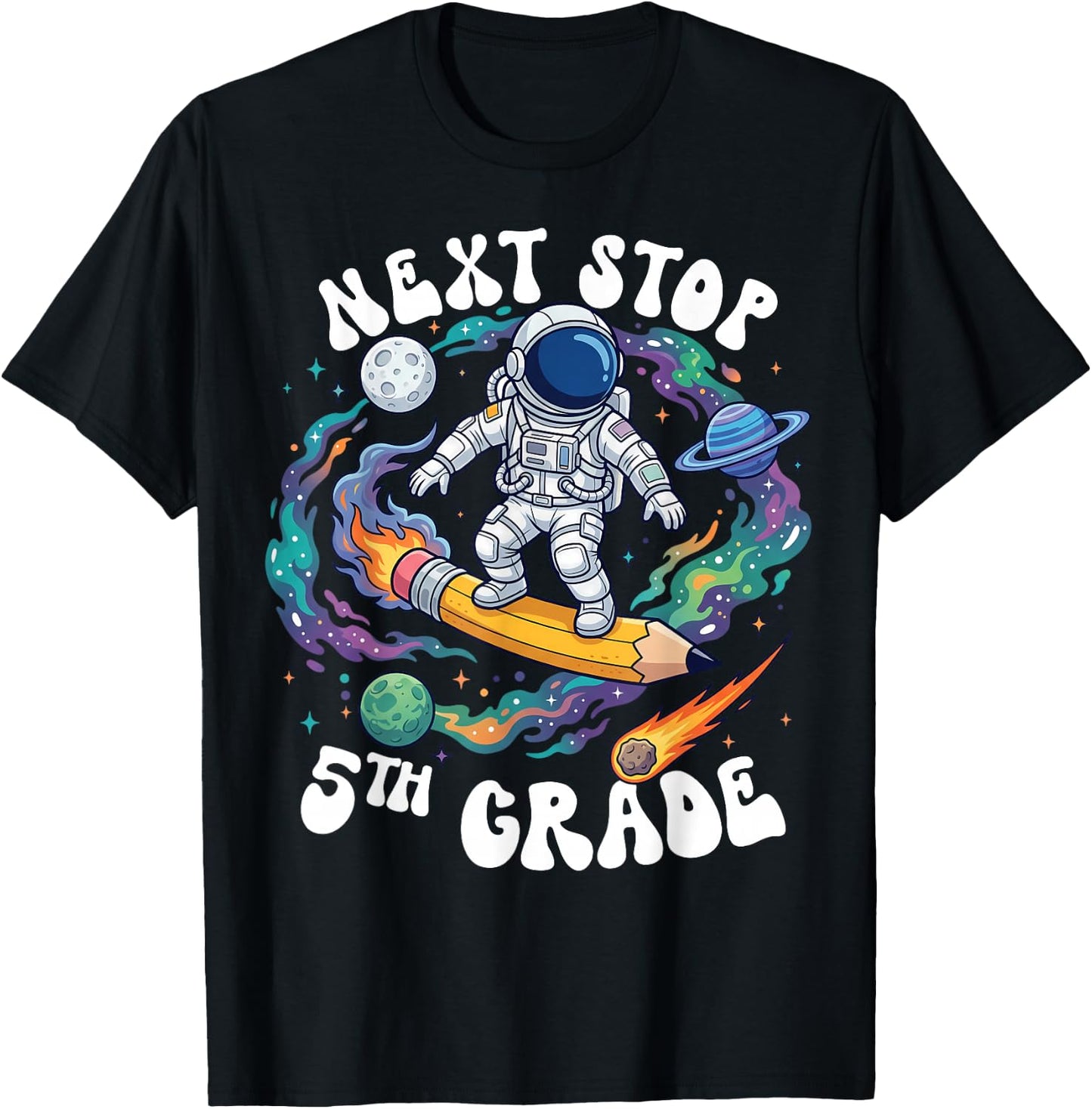 Next Stop 5th Grade School Graduation Astronaut Boy Girl Kid T-Shirt - T-Shirt | Black