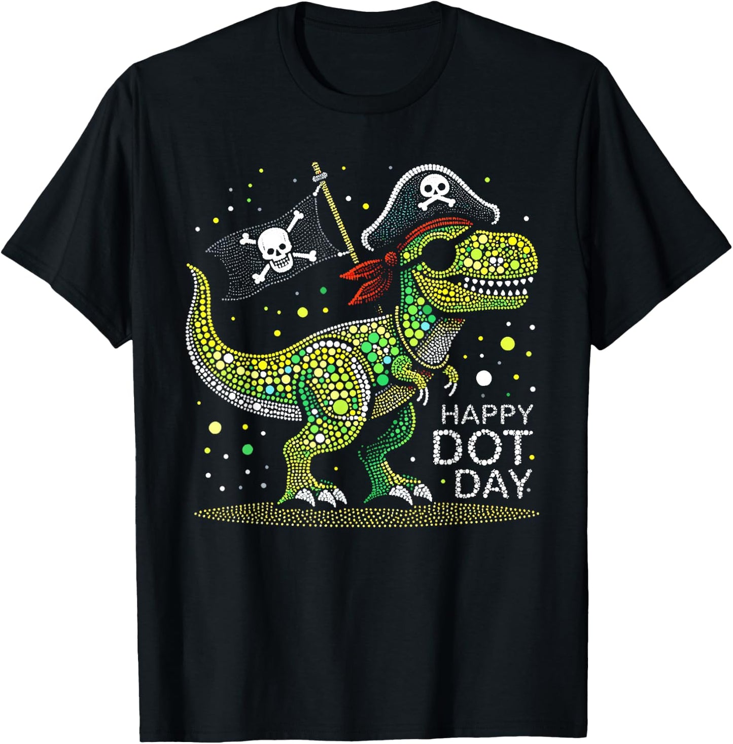 Happy Dot Day Pirate Dino Dinosaur Graphic Kids Boys 2024 T-Shirt - T-Shirt | Black