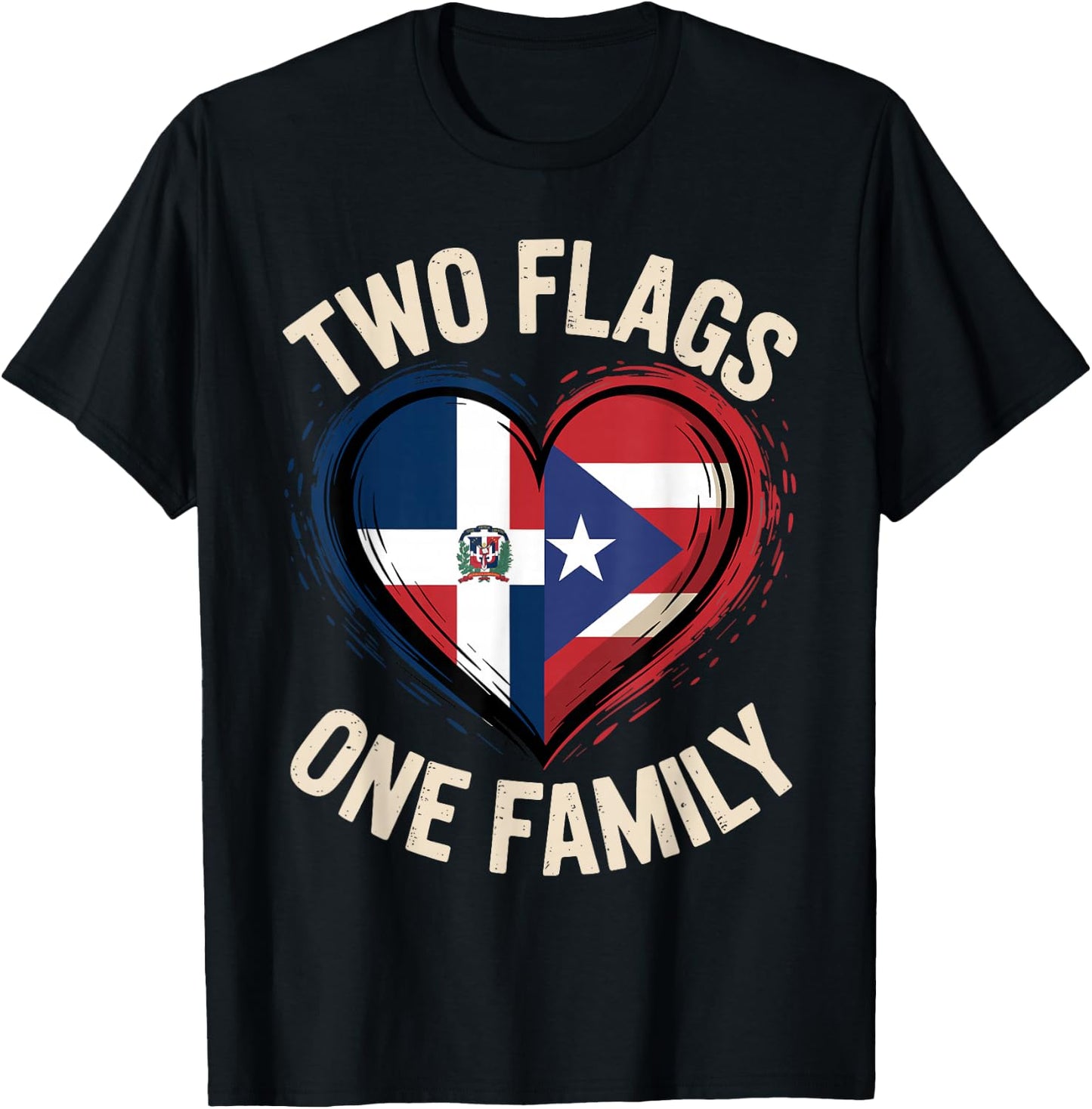 Two Flags One Family Puerto Rican Dominican Roots T-Shirt - T-Shirt | Black