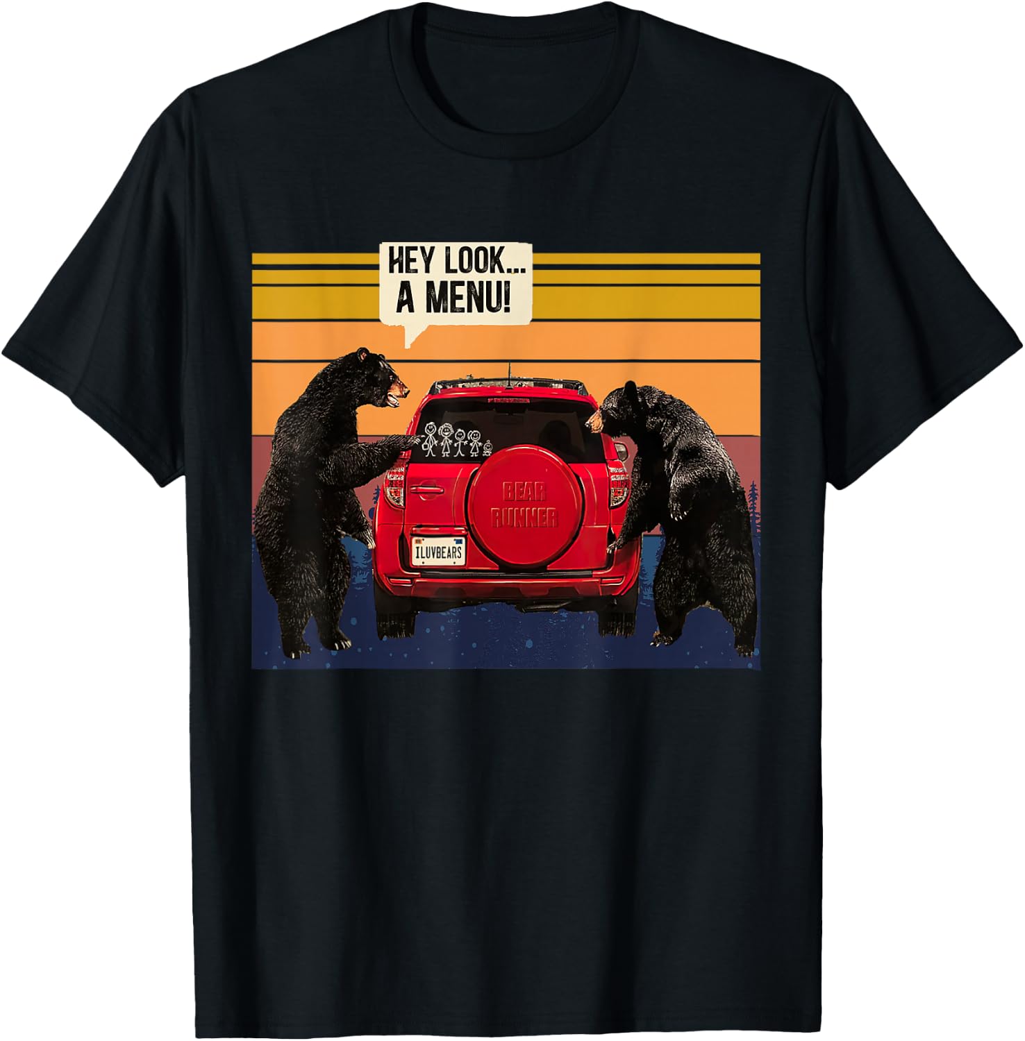 Hey Look A Menu Camping Camper, Retro Vintage Funny Bear T-Shirt - T-Shirt | Black