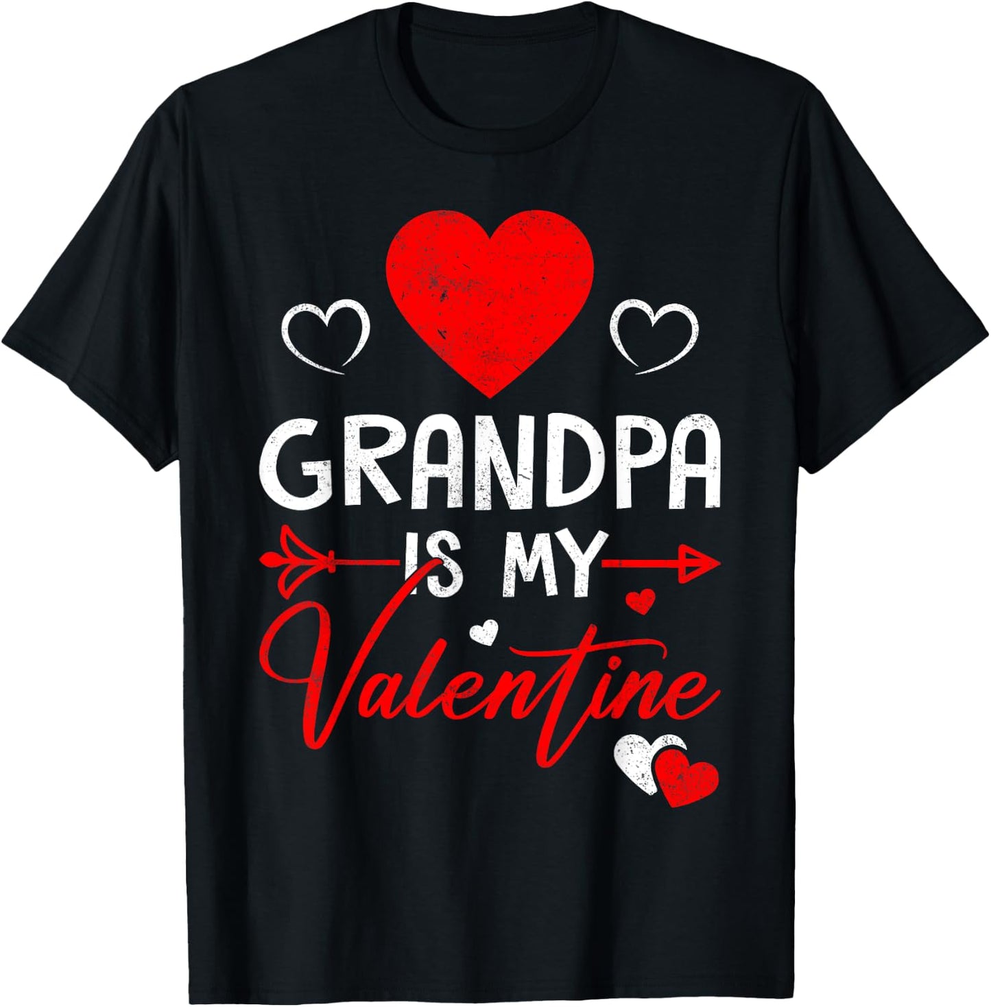 Family Matching Love Heart Grandpa Is My Valentine T-Shirt - T-Shirt | Black