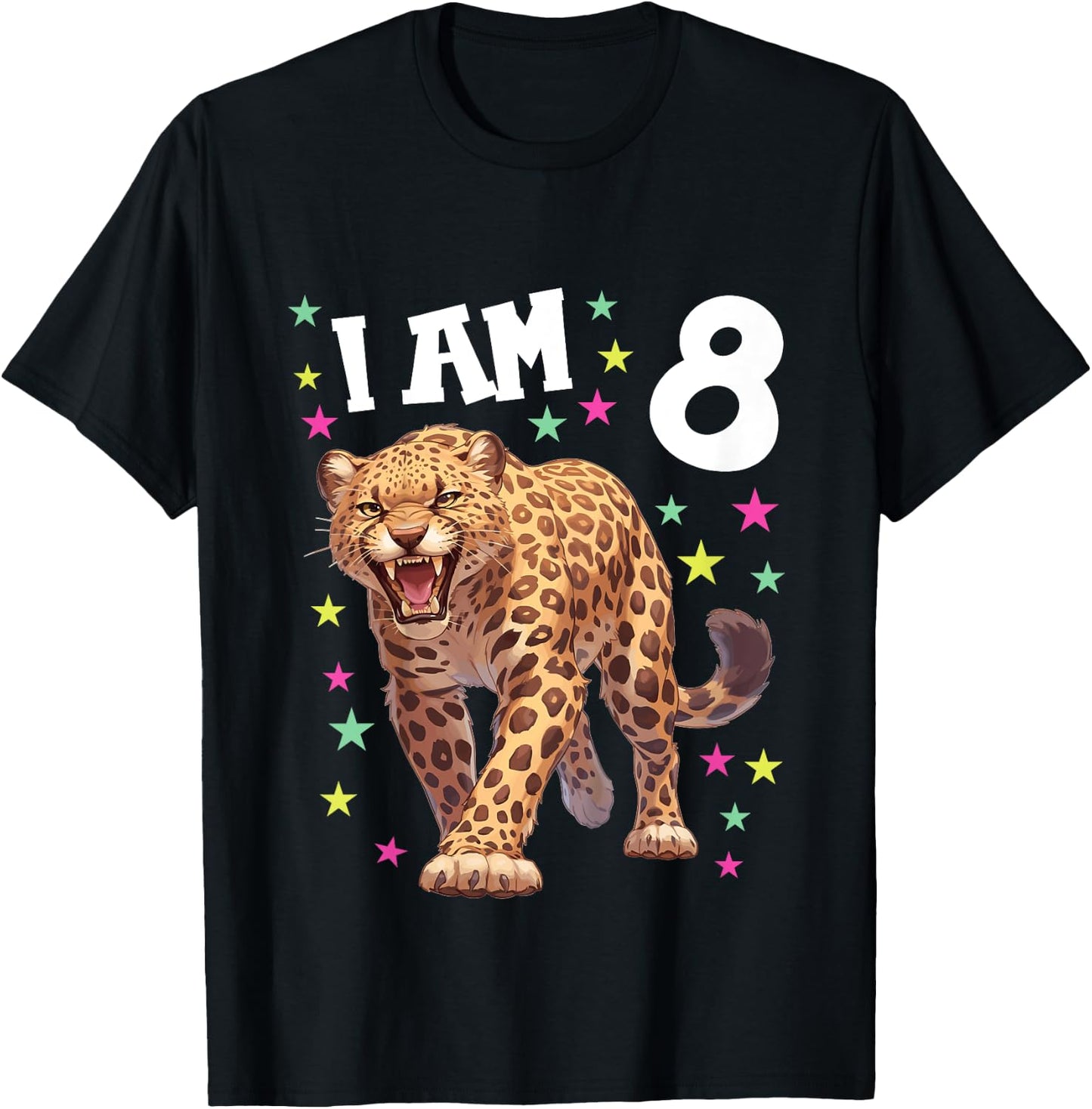 Kids 8 Years Old Leopard 8th Birthday T-Shirt - T-Shirt | Black