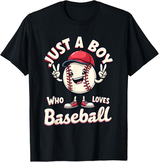 Baseball for Boys, Just A Boy Who Loves Baseball Player T-Shirt - T-Shirt | Black