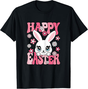 Happy Easter Bunny Easter Rabbit Women Girls Kids Toddlers T-Shirt - T-Shirt | Black
