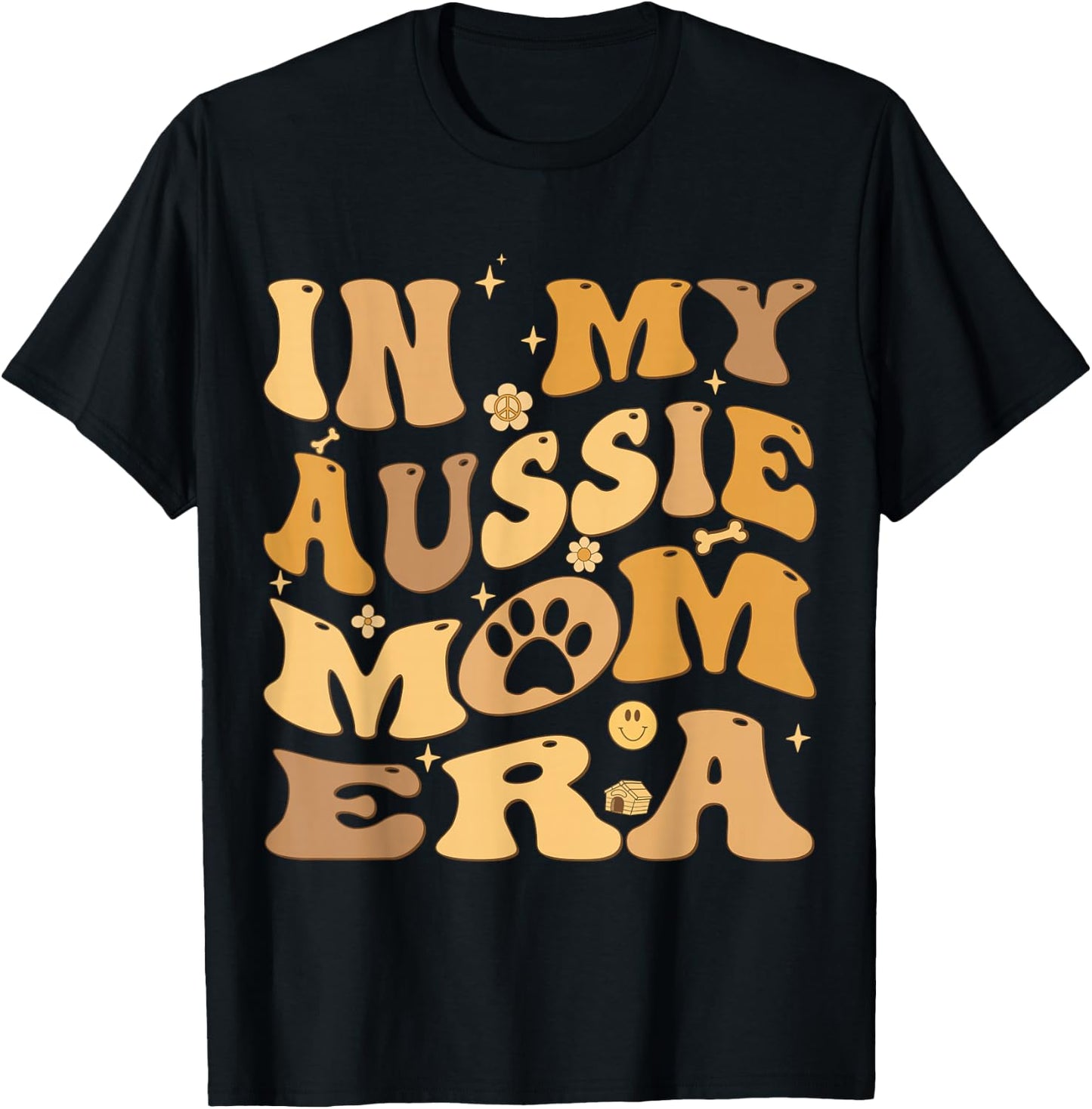 In My Aussie Mom Era Groovy Australian Shepherd Dog Owner T-Shirt - T-Shirt | Black