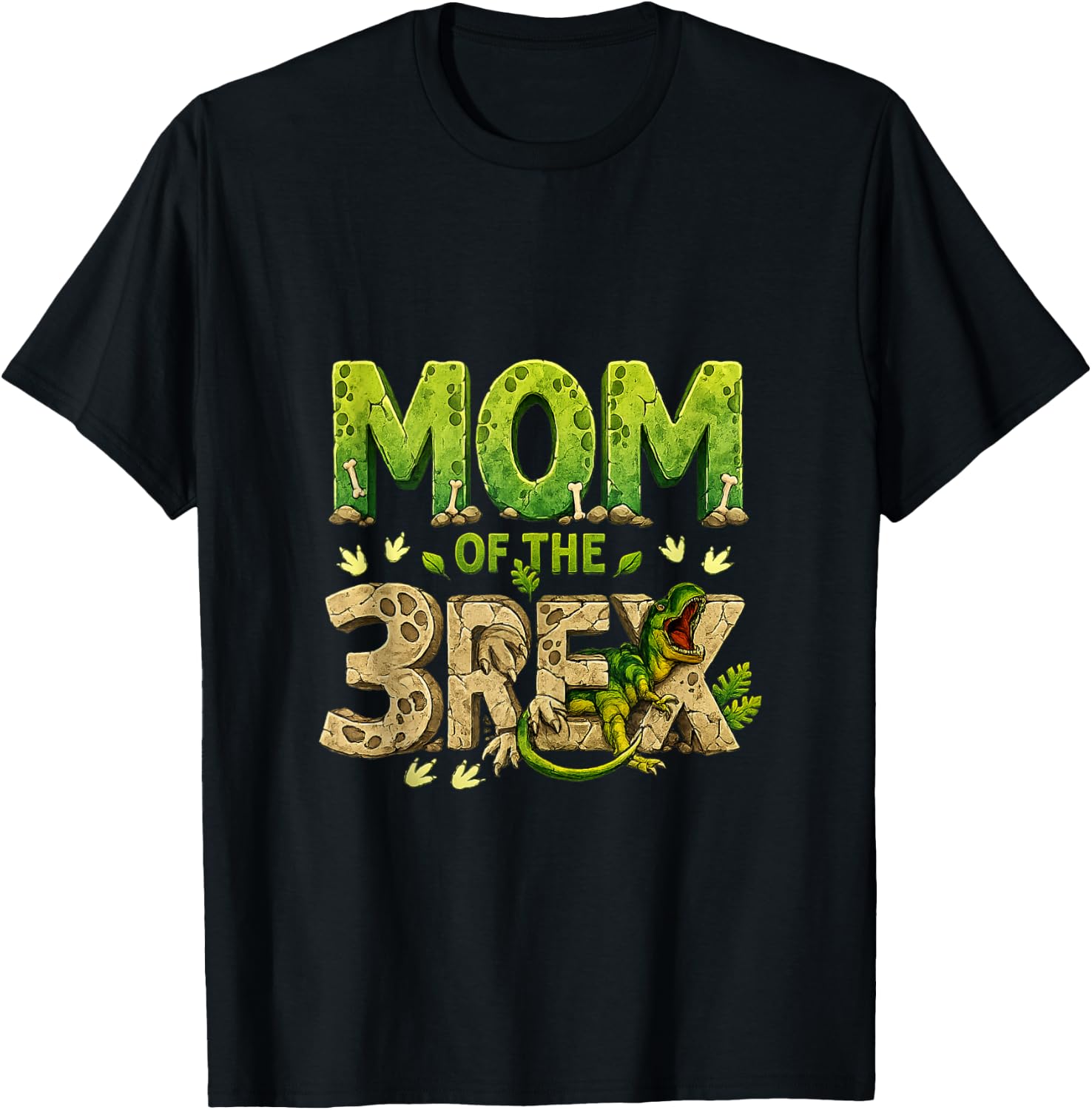 Mom of The Three Rex Birthday Dinosaur Family Matching T-Shirt - T-Shirt | Black