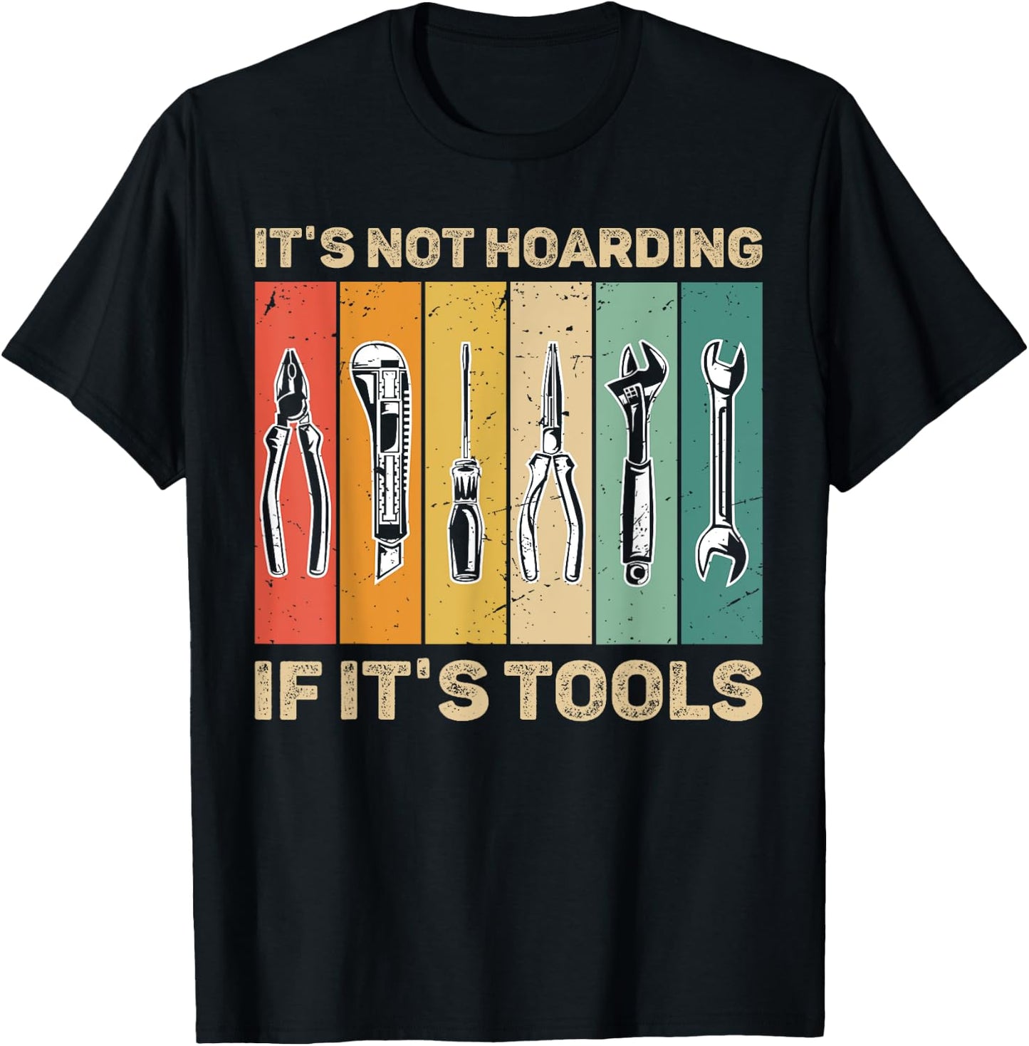 Handyman Vintage US Flag It's Not Hoarding If It's Tools T-Shirt - T-Shirt | Black