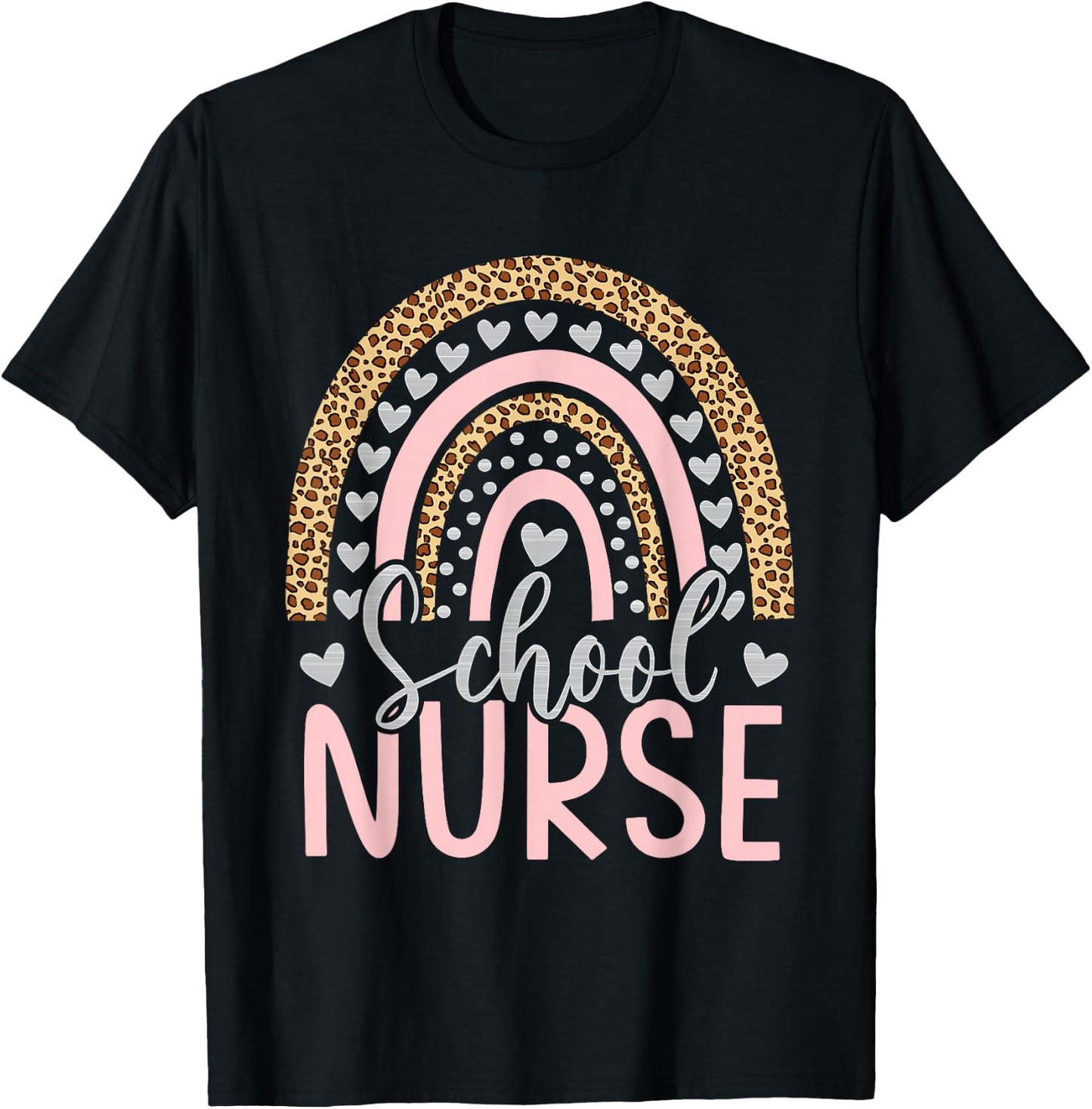 School Nurse Rainbow Leopard Appreciation Nursing T-Shirt - T-Shirt | Black
