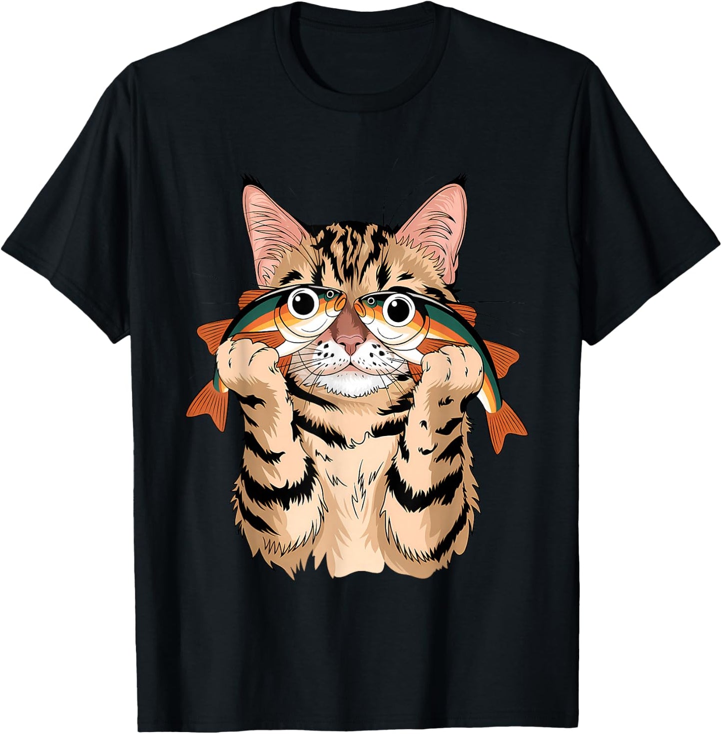 Retro Cute Cat Fish Art Eyes Fish Kitten Catfish Meow Funny T-Shirt - T-Shirt | Black