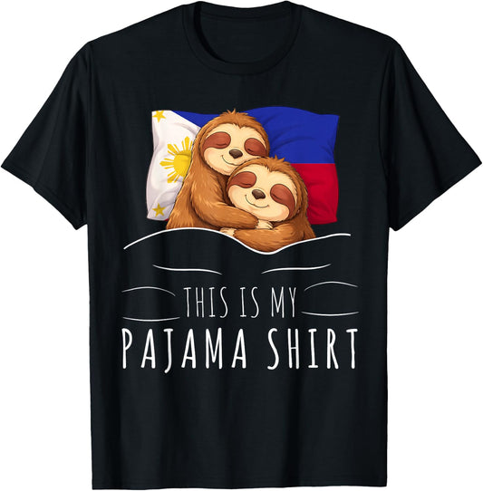 Filipino Flag Pajama Sleeping Sloth Sleepover Philippines T-Shirt - T-Shirt | Black