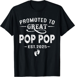 Promoted To Great Pop Pop Est 2025 Pregnancy Announcement T-Shirt - T-Shirt | Black